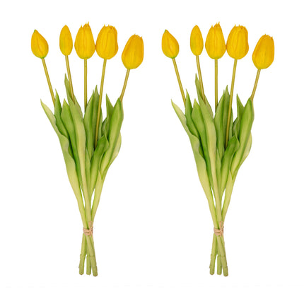 Tulpenstrauß – 10 Stück – Verschiedene Farben – ‘Real Touch’ Kunsttulpen – 42 cm (weiß/grün)