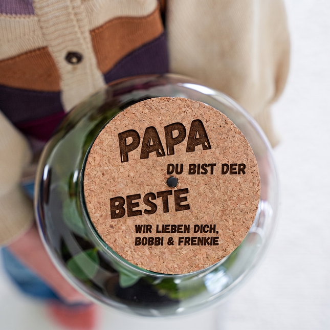 Gegraveerde LED-kurkdeksel – ‘BEST DAD’ – Voeg eigen tekst toe – Kurkmaat S (DUITS)