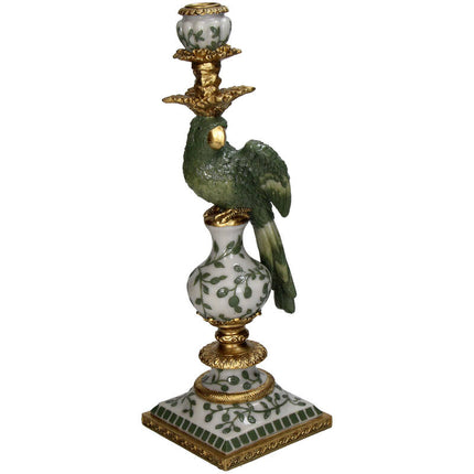 Support de Bougie Oiseau Polyresine Verte 13x13x39cm
