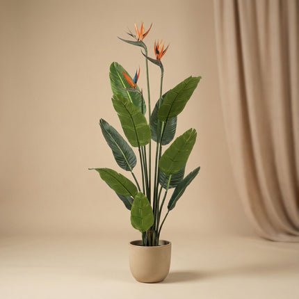 Strelitzia with Flowers – 120 cm – In Black Pot – Artificial Plant
