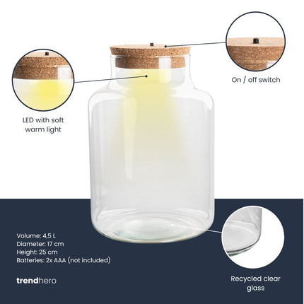 Terrarium bottle 'Little Milky' - Incl. LED cork - Closed terrarium Ø 17 cm ↑ 25 cm