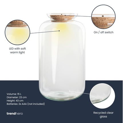 Bouteille terrarium 'Sven XL' avec bouchon LED - ↑ 43 cm Ø 23 cm