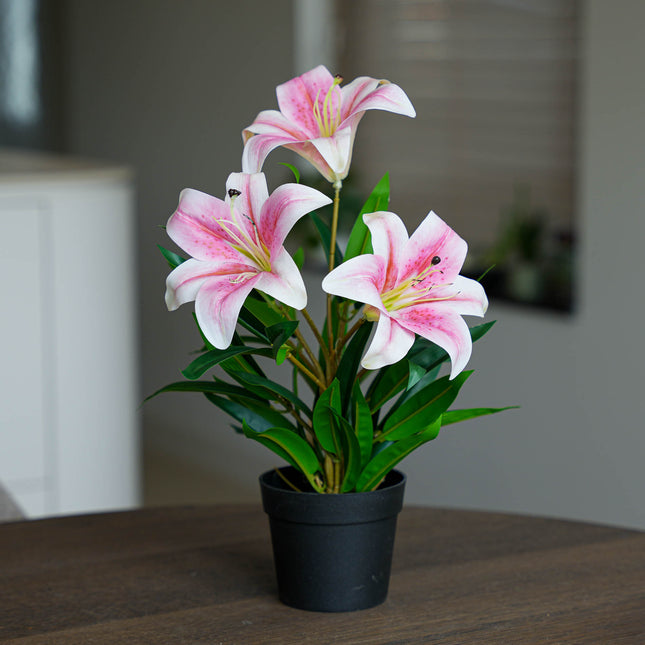 Lelie in pot - Roze - Kunstplant - ↑ 33 cm