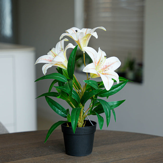 Lelie in pot - Crème - Kunstplant - ↑ 33 cm