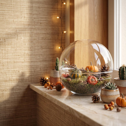 Terrarium automne Dome XL Ø 28 cm ↑ 28 cm + kit déco Medium