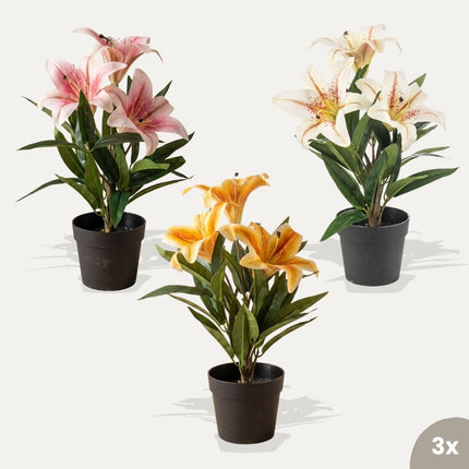 Lilien Mix - 3 Stück - Kunstpflanzen - Bundle-Set