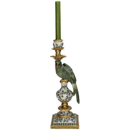 Support de Bougie Oiseau Polyresine Verte 13x13x39cm