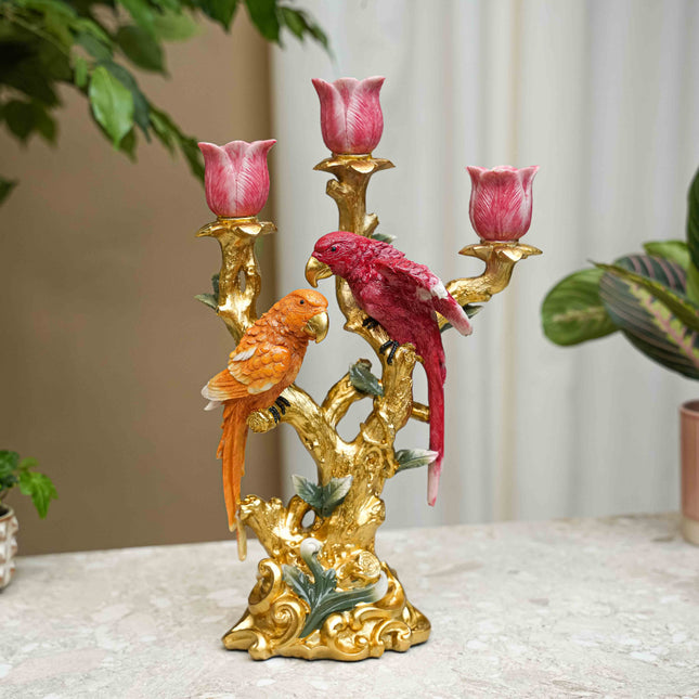 Candle Holder Bird Red & Orange Multi - 37.5 cm