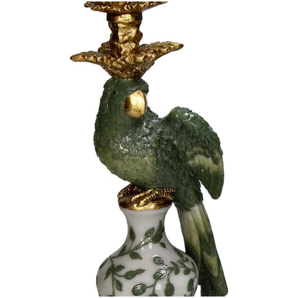 Support de Bougie Oiseau Polyresine Verte 13x13x39cm