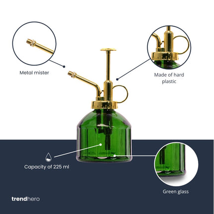 Brumisateur de plantes - Arrosoir - Vaporisateur en verre - Verre vert - ↑ 16 cm