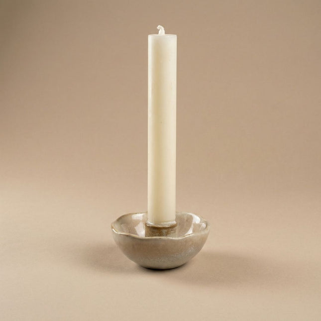 Ceramic Candle Dish - Low Round Candle Holder - Sand - Ø 7 cm