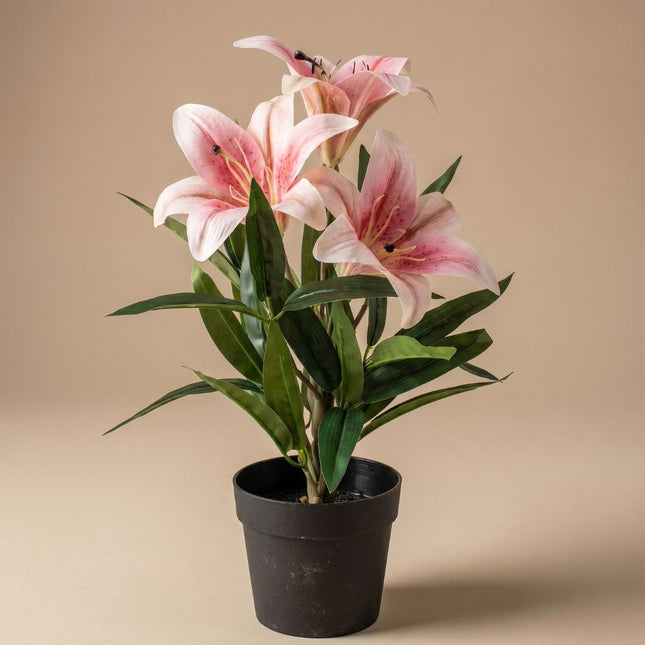 Lelie in pot - Roze - Kunstplant - ↑ 33 cm