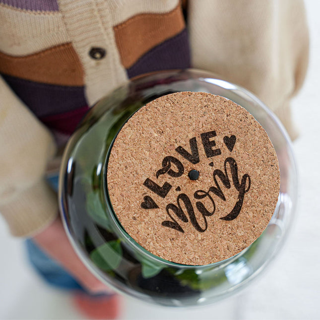 Gegraveerde LED kurk - 'LOVE MOM' - Kurk maat S