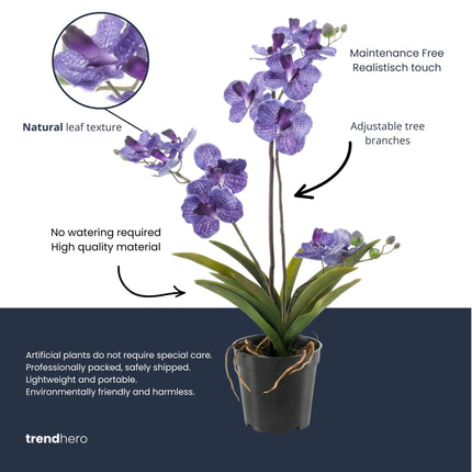 Orchidee Vanda Kunstpflanze 60 cm – Lila – Im Topf