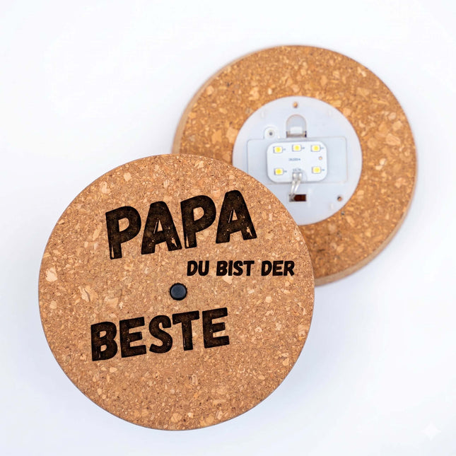 Gegraveerde LED-kurkdeksel – ‘BEST DAD’ – Voeg eigen tekst toe – Kurkmaat S (DUITS)