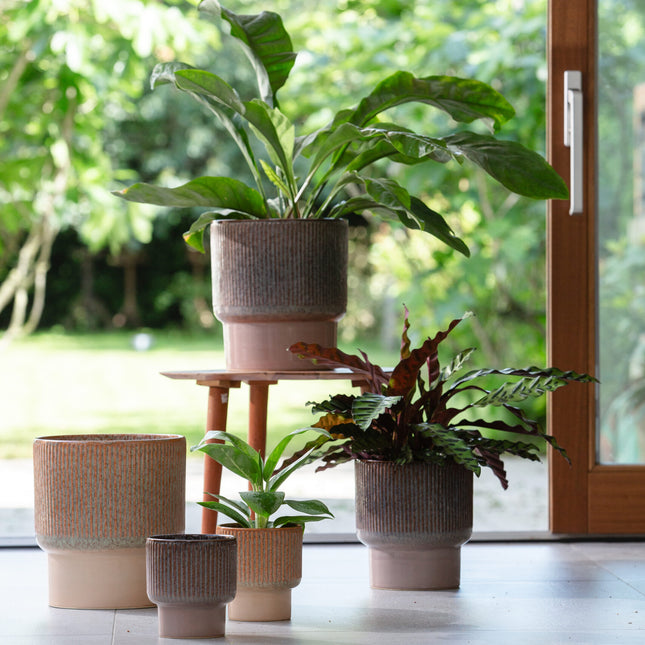 Midnight ribbed planter - Blue earthenware - Large plant pot - Ø 24.5 cm ↑ 28.5 cm