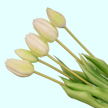 Tulpenstrauß – 10 Stück – Verschiedene Farben – ‘Real Touch’ Kunsttulpen – 42 cm (weiß/grün)