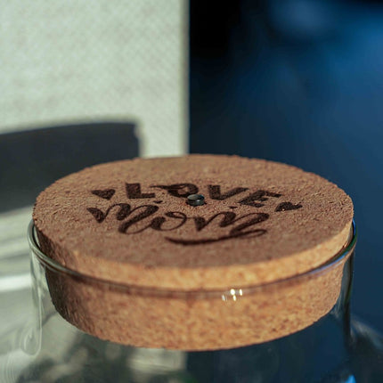 Engraved LED cork lid - 'LOVE MOM' - Cork size S