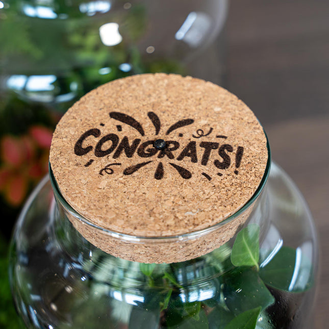 Gegraveerde LED-kurkdeksel - ‘CONGRATS’ - Custom tekst optie - In 3 maten