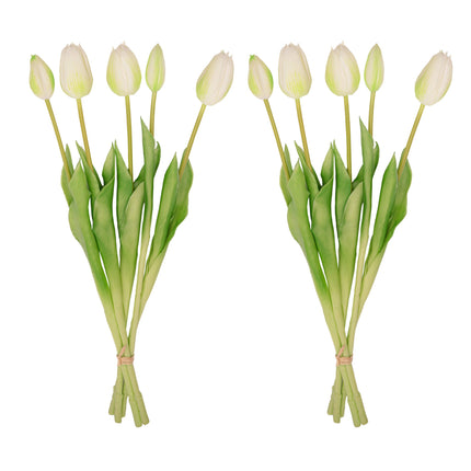 Tulpenstrauß – 10 Stück – Verschiedene Farben – ‘Real Touch’ Kunsttulpen – 42 cm (weiß/grün)