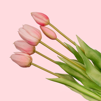 Tulpenstrauß – 10 Stück – Verschiedene Farben – ‘Real Touch’ Kunsttulpen – 42 cm (weiß/grün)